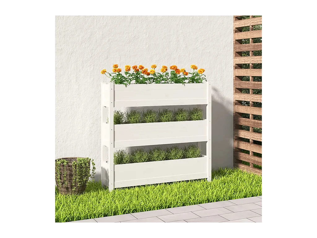 Jardinière Blanc 112x25x104,5 Bois massif de pin