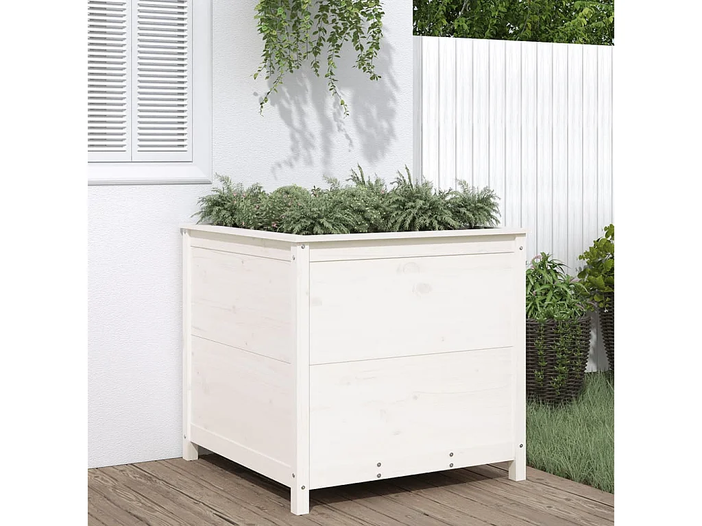 Jardinière blanc 82,5x82,5x78 bois massif de pin