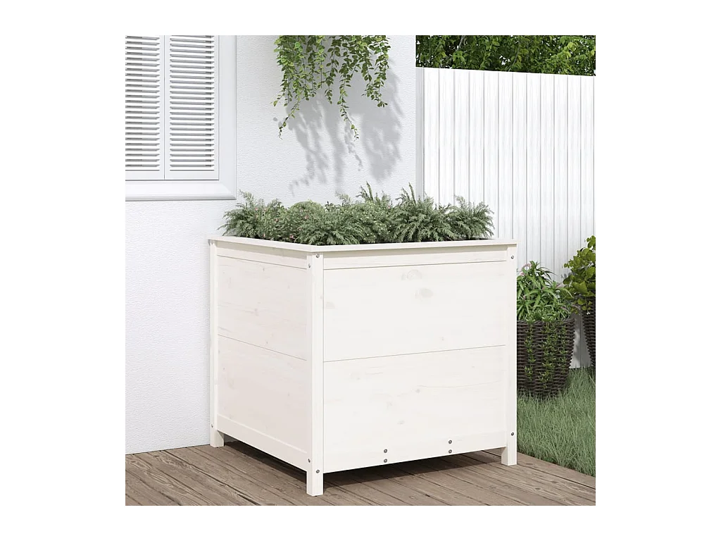 Jardinière blanc 82,5x82,5x78 bois massif de pin
