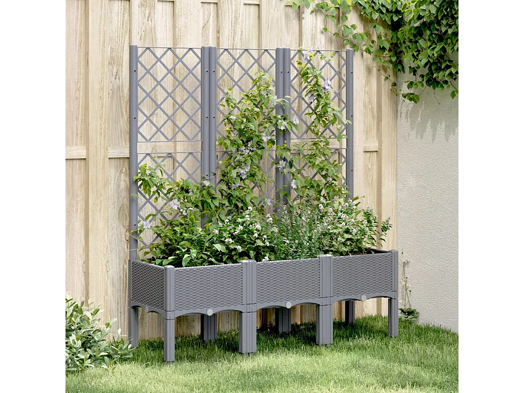 Jardinière avec treillis gris 120x40x142 PP