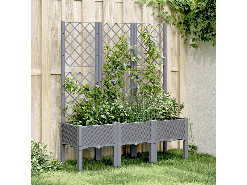Jardinière avec treillis gris 120x40x142 PP