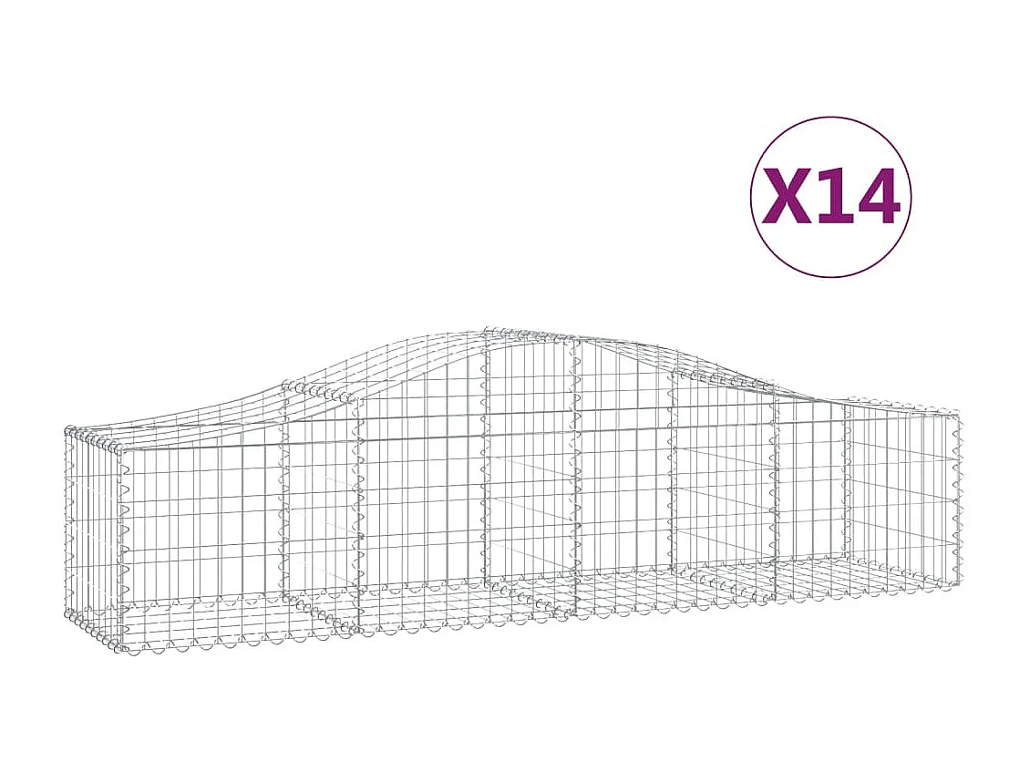 Paniers à gabions arqués 14 pcs 200x50x40-60 fer galvanisé