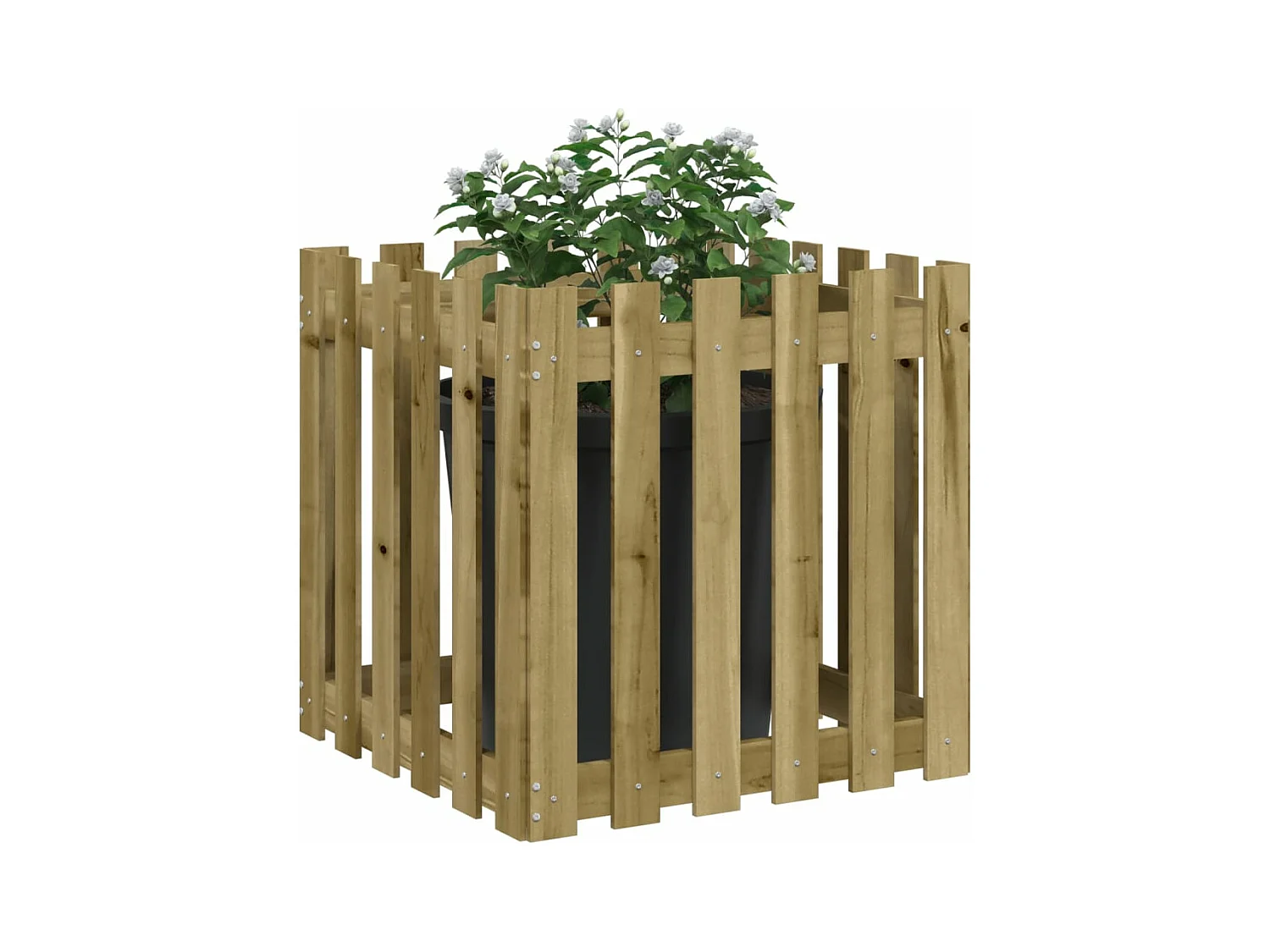 Jardinière avec design de clôture 60x60x60 pin imprégné