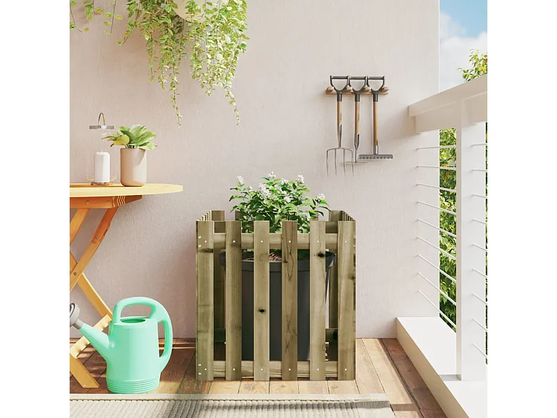 Jardinière avec design de clôture 60x60x60 pin imprégné