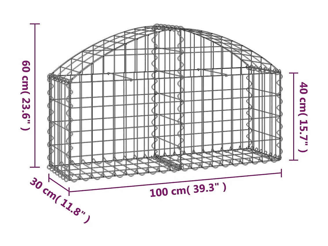 Panier de gabions arqué 100x30x40-60 Fer galvanisé