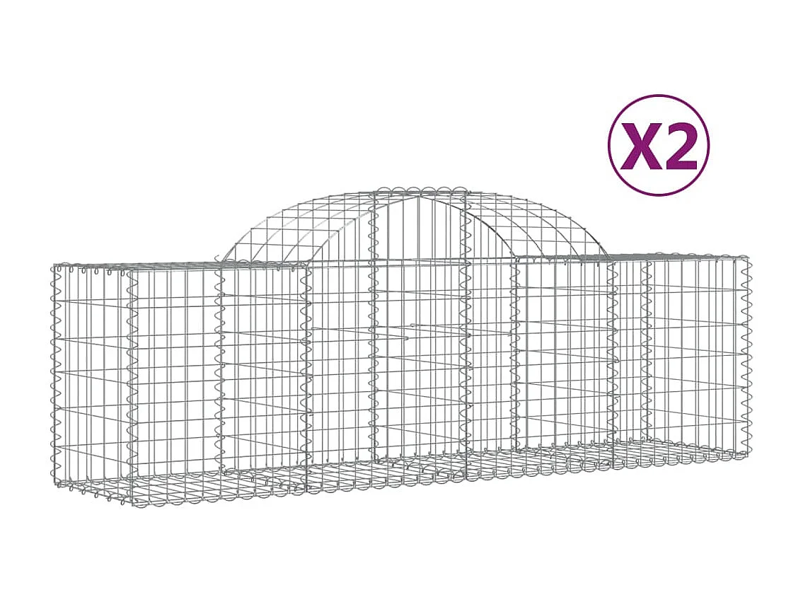 Paniers à gabions arqués 2 pcs 200x50x60-80 Fer galvanisé