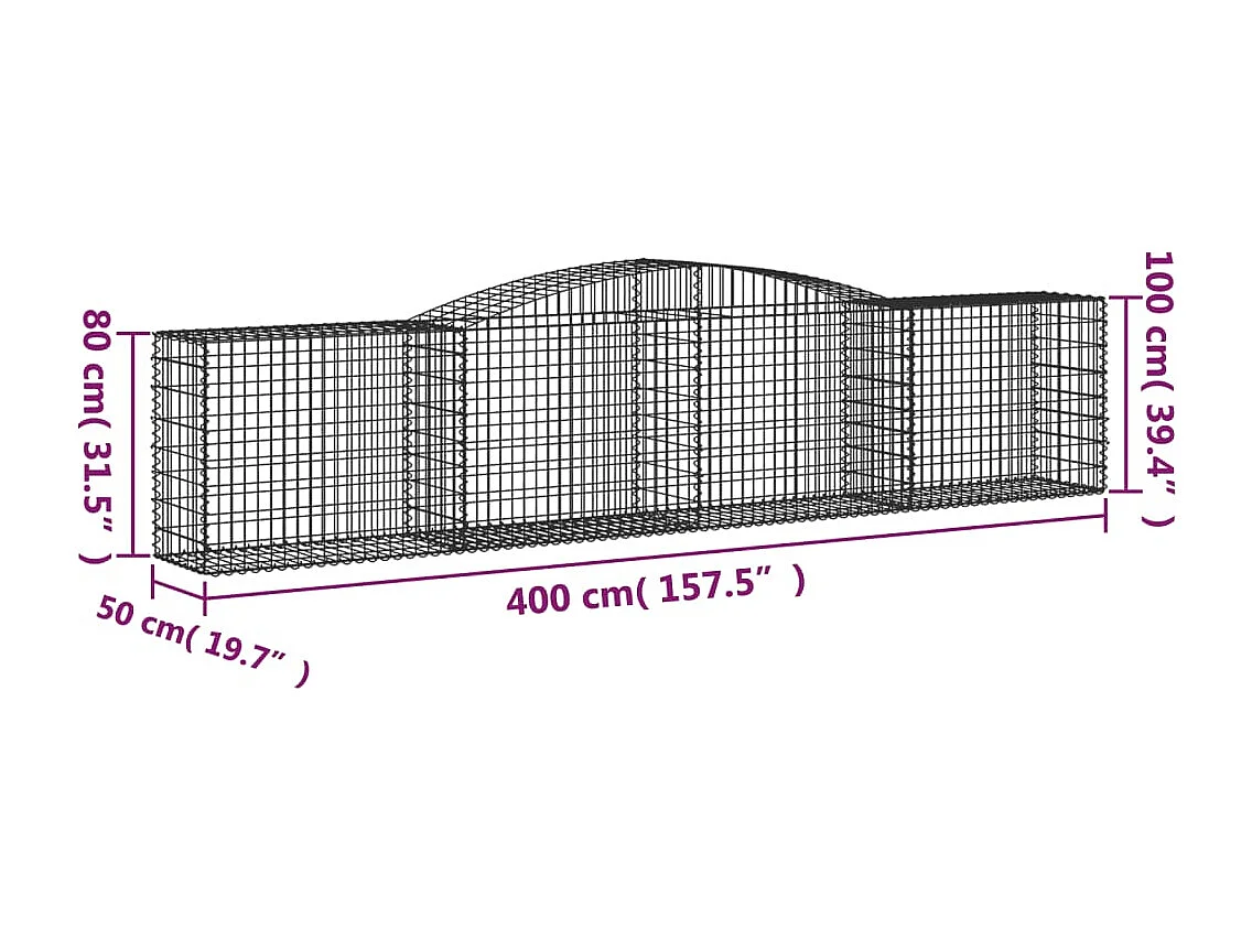 Paniers à gabions arqués 8 pcs 400x50x80-100 Fer galvanisé