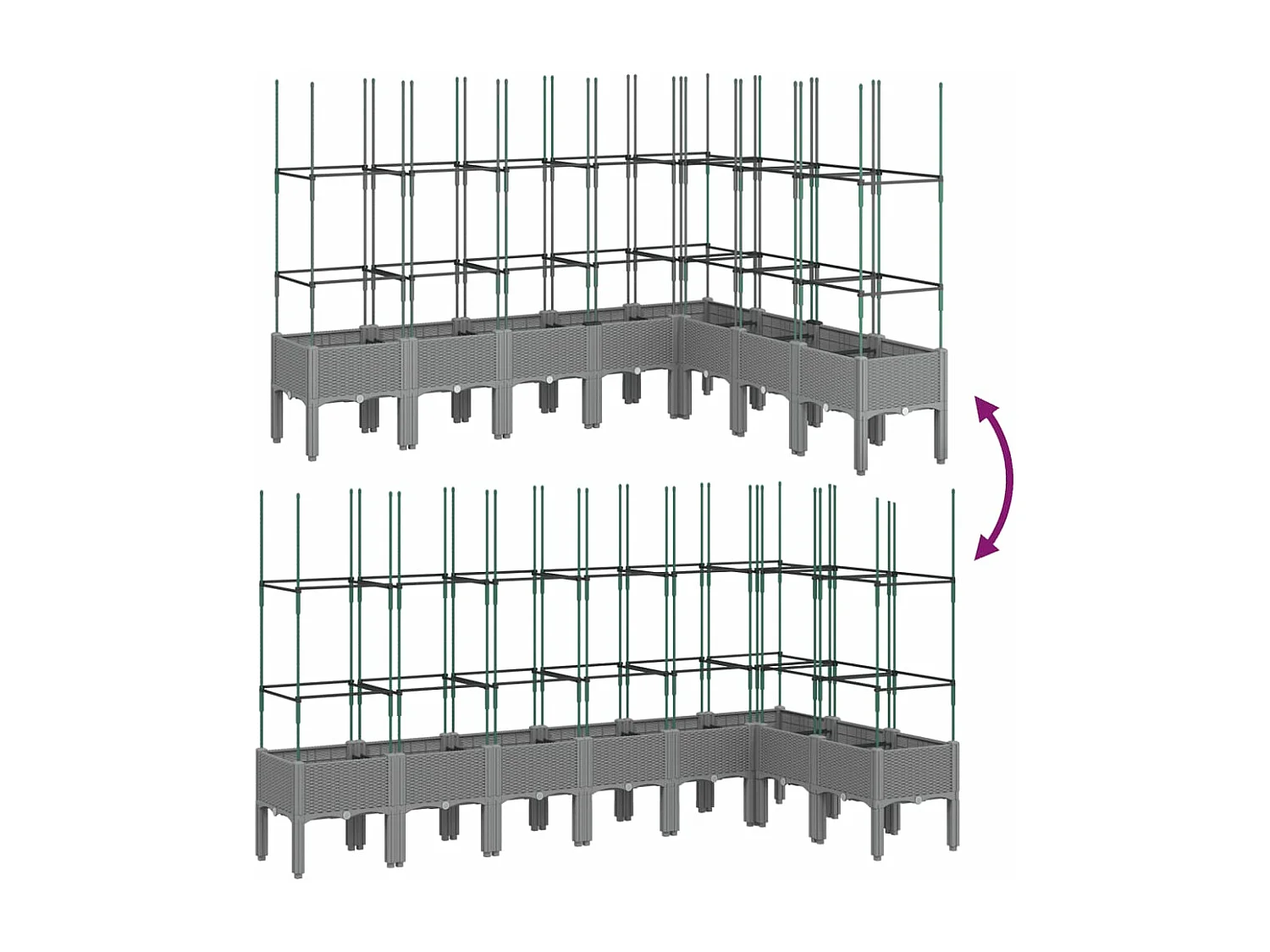 Jardinière avec treillis gris clair 200x160x142,5 PP