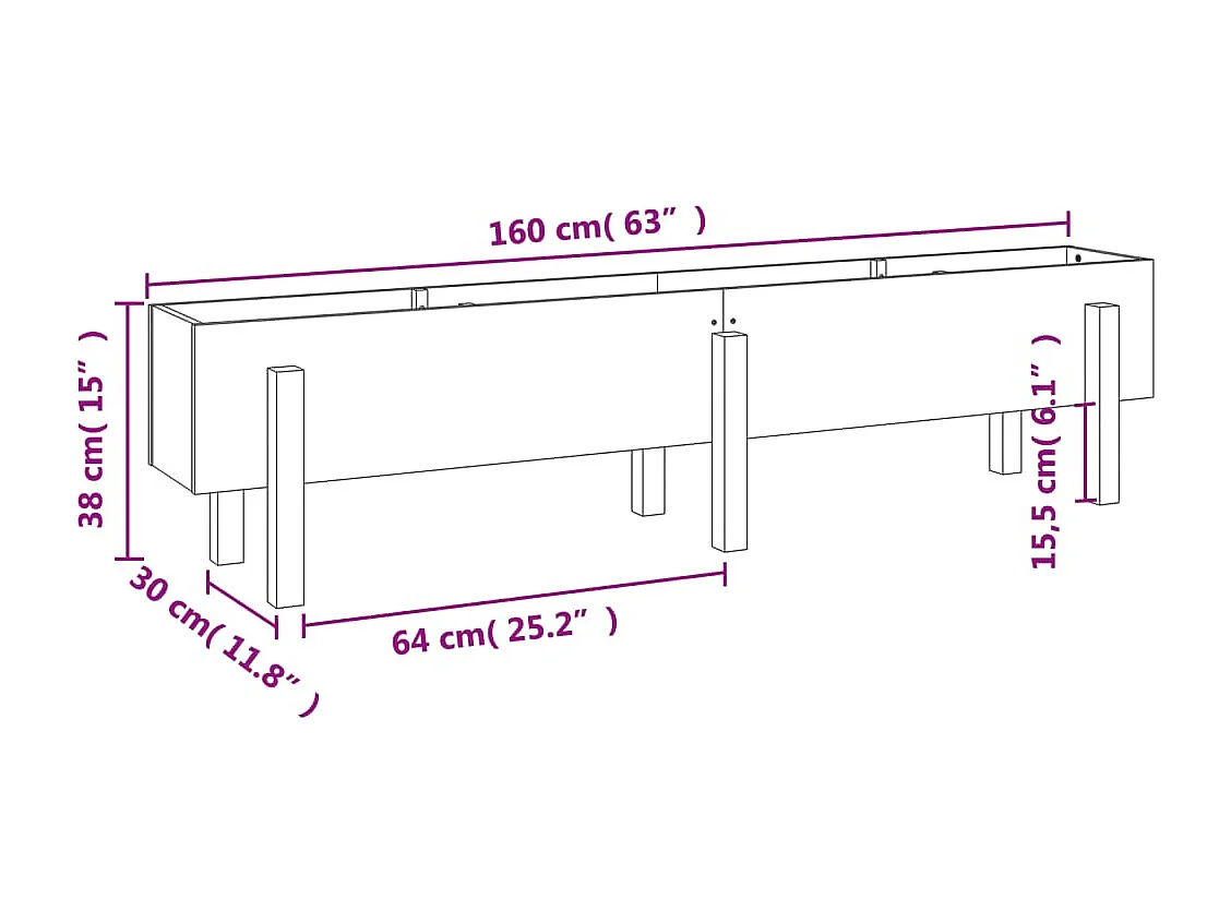 Lit surélevé de jardin blanc 160x30x38 bois de pin massif