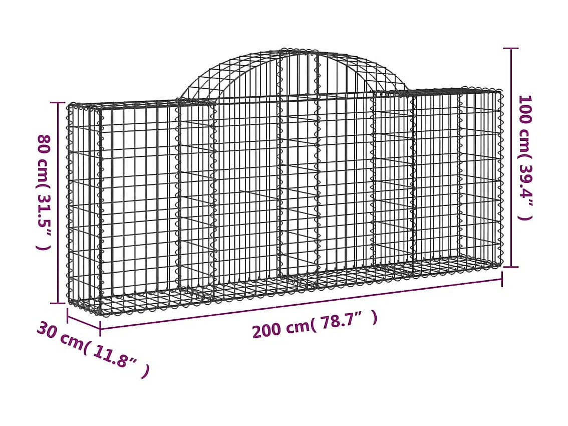 Paniers à gabions arqués 3 pcs 200x30x80-100 Fer galvanisé