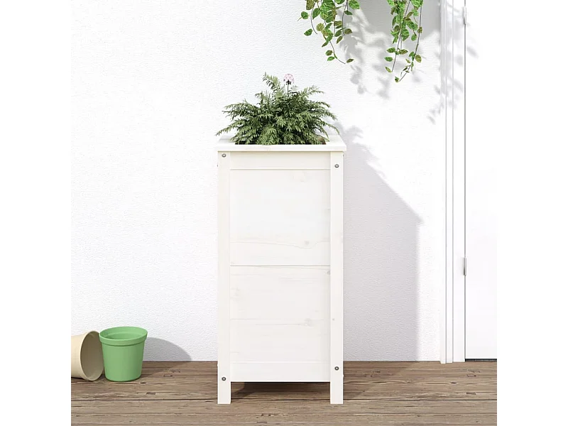 Jardinière blanc 40x40x78 bois massif de pin