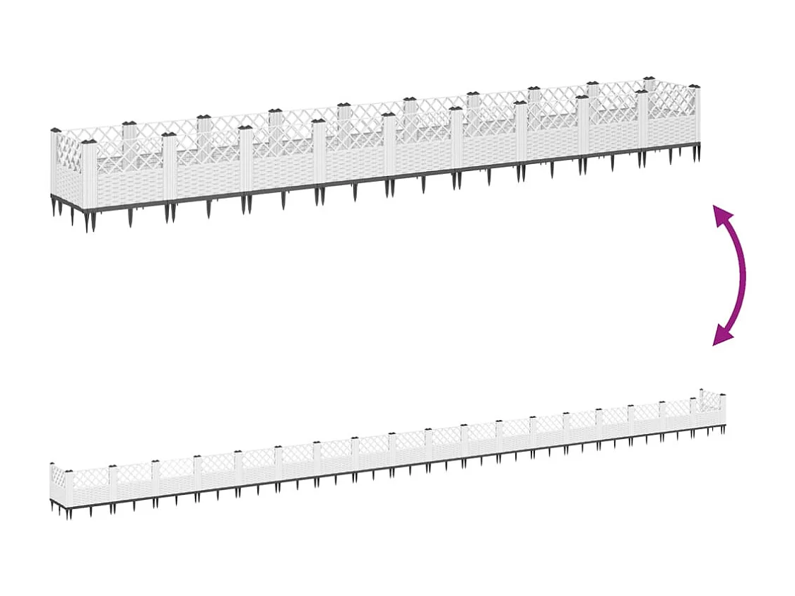 Jardinière avec piquets blanc 363,5x43,5x43,5 PP