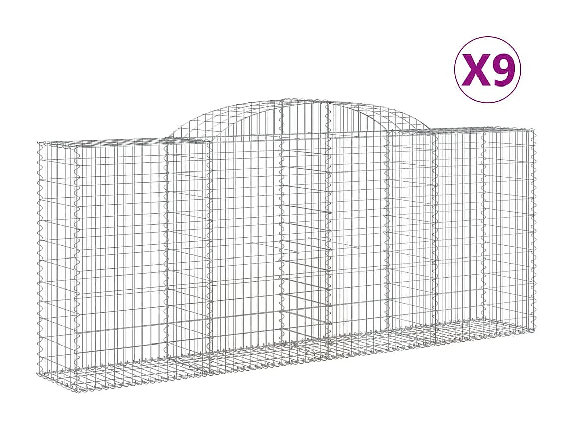 Paniers à gabions arqués 9 pcs 300x50x120-140 fer galvanisé