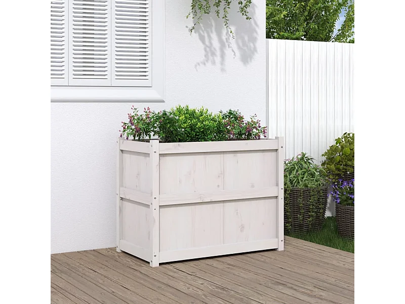Jardinière blanc 90x50x70 bois de pin massif
