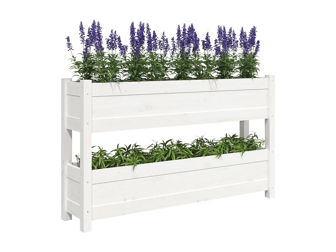 Jardinière Blanc 112x25x66 Bois massif de pin