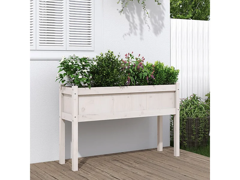Jardinières avec pieds blanc 110x31x70 bois de pin massif