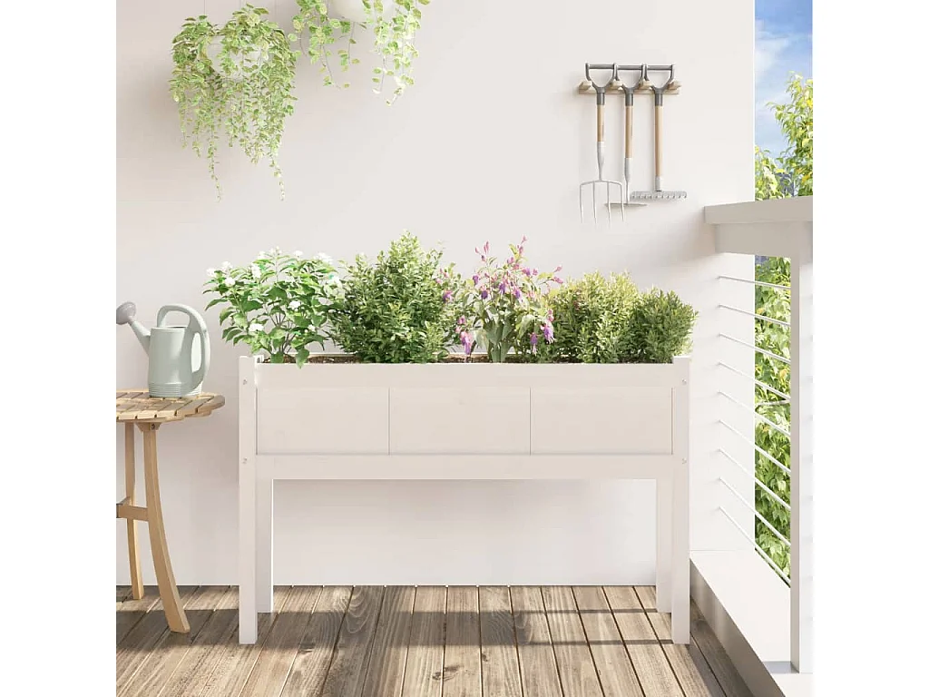 Jardinières avec pieds blanc 110x31x70 bois de pin massif