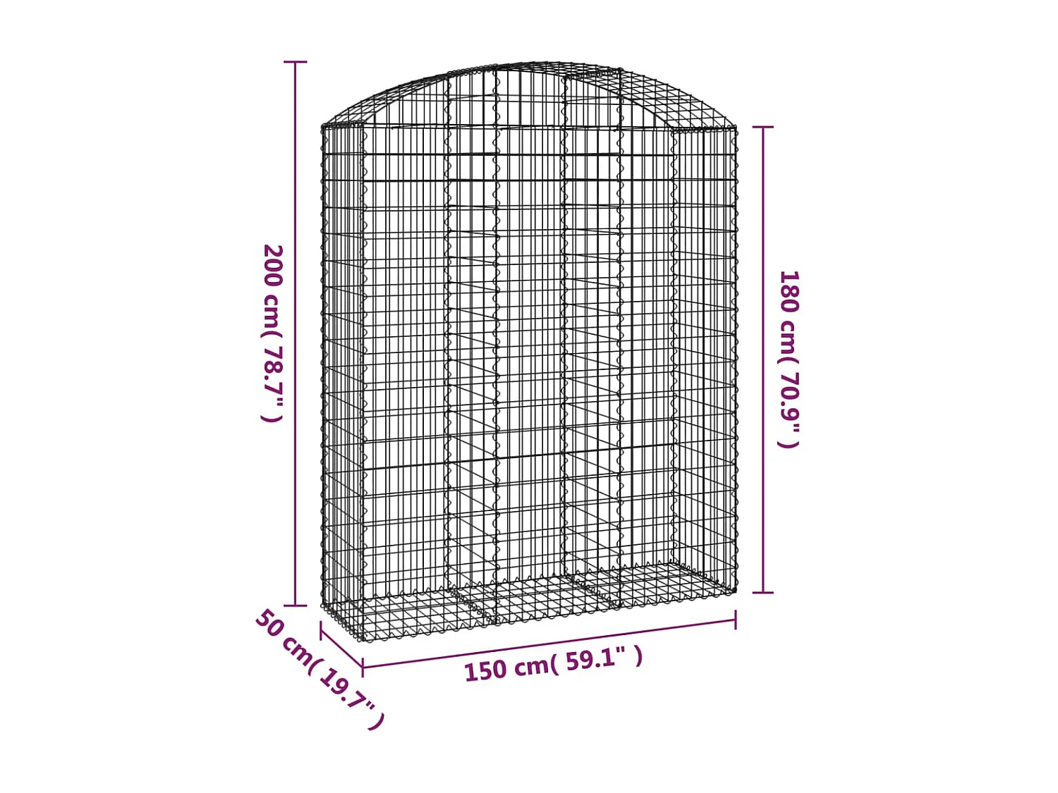 Panier de gabions arqué 150x50x180-200 Fer galvanisé