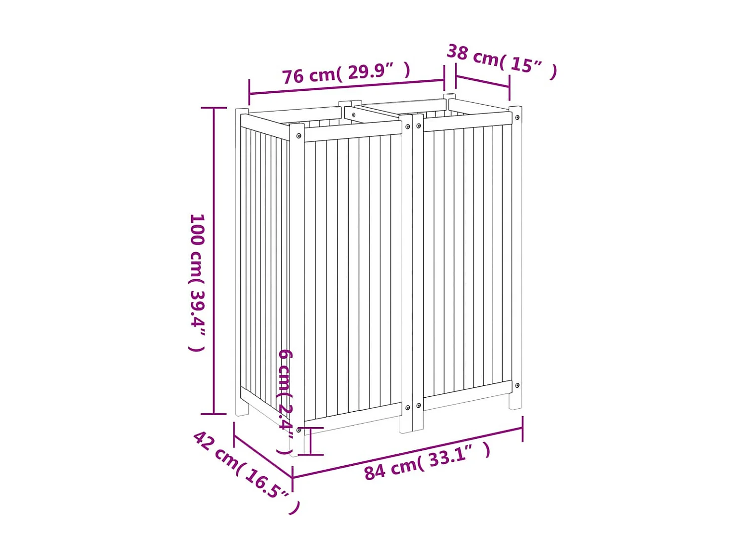 Jardinière avec doublure 84x42x100 bois massif d'acacia