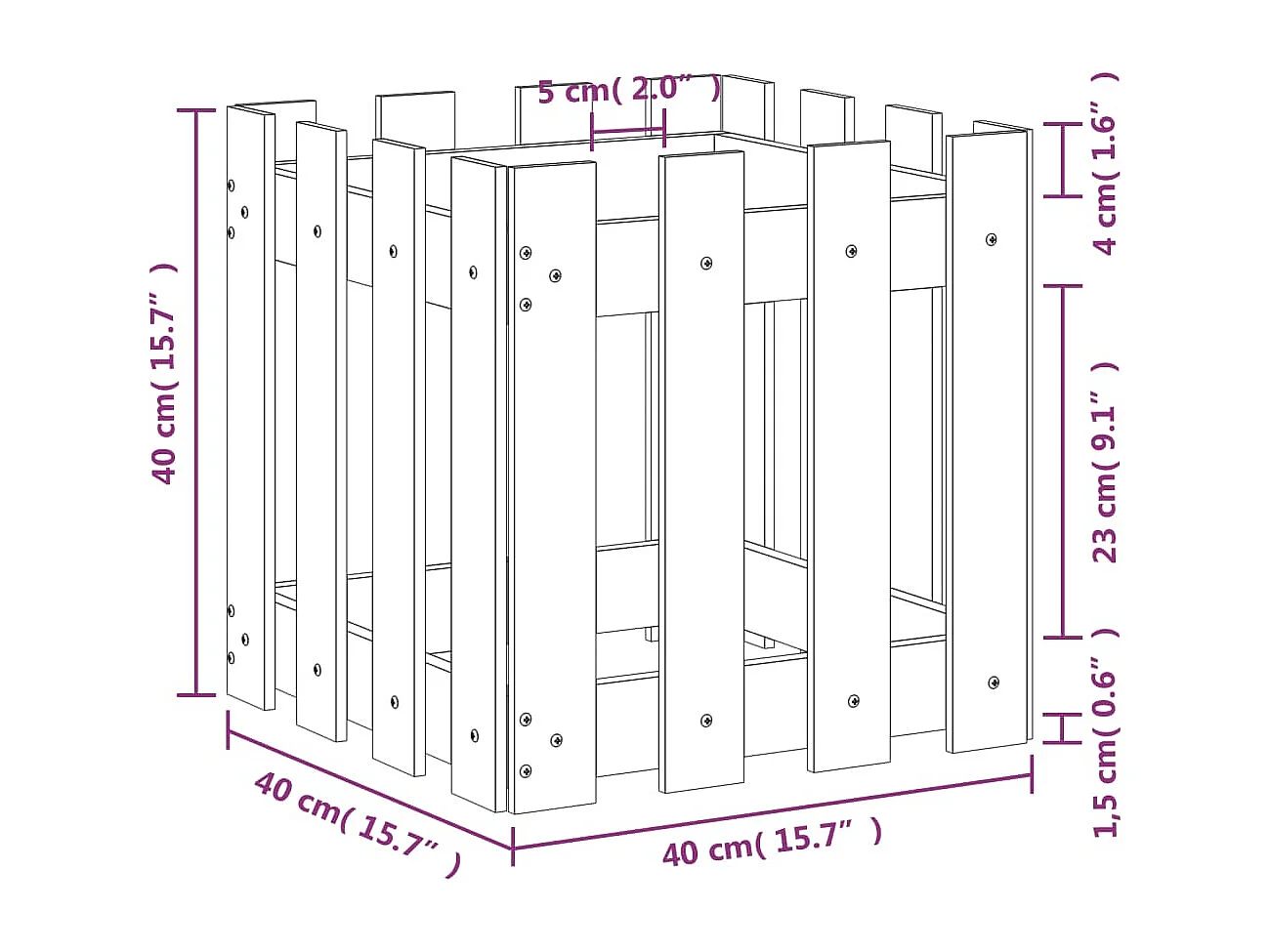 Jardinière avec design de clôture 40x40x40 pin imprégné