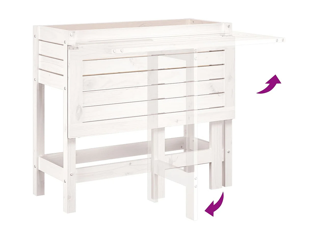 Jardinière de jardin avec plateau pliant blanc bois pin massif