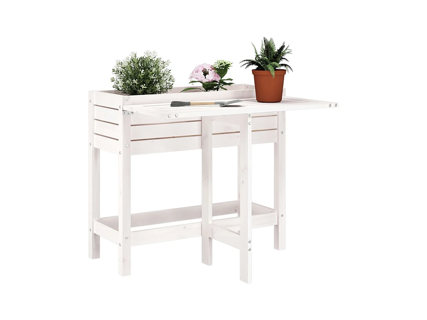 Jardinière de jardin avec plateau pliant blanc bois pin massif