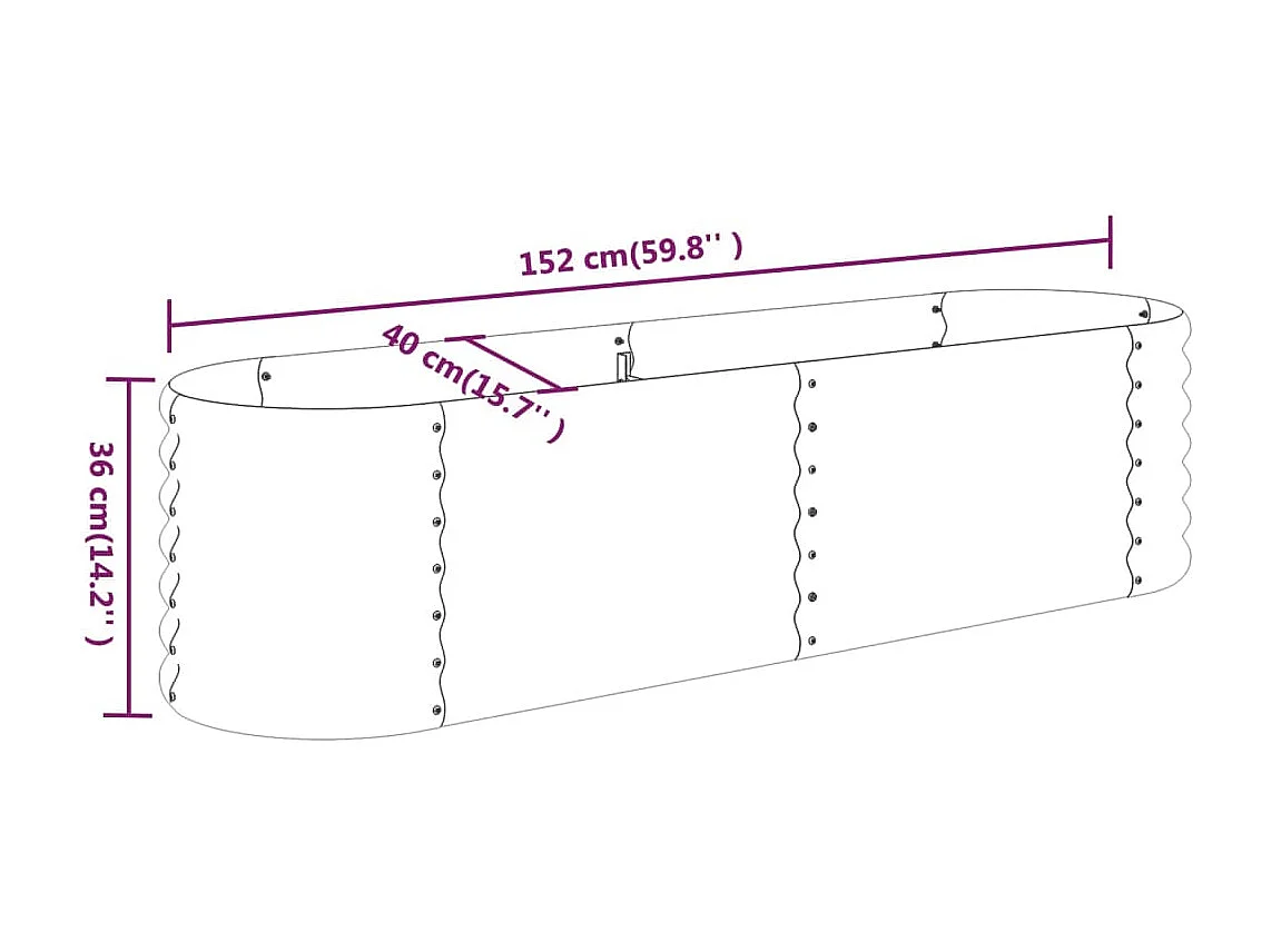 Jardinière de jardin Acier enduit de poudre 152x40x36 Gris