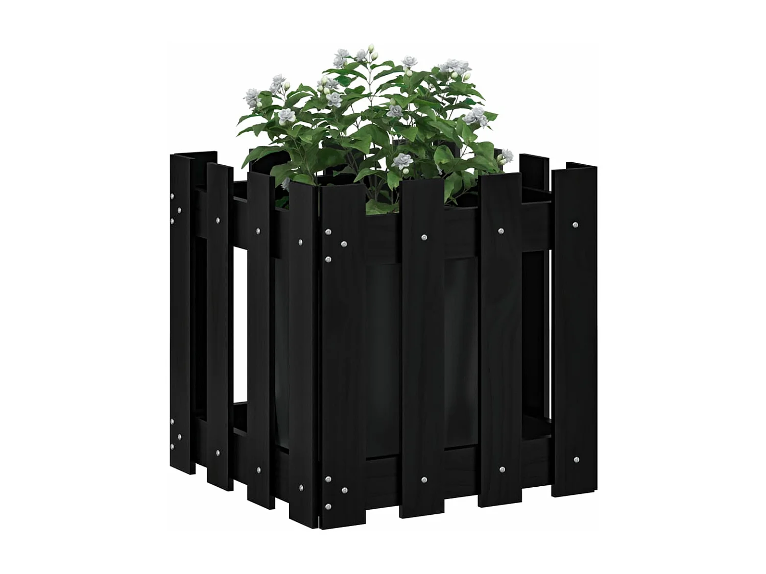 Jardinière avec design de clôture noir 40x40x40 pin massif