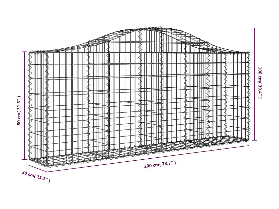 Paniers à gabions arqués 8 pcs 200x30x80-100 Fer galvanisé