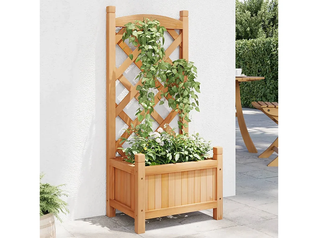 Jardinière avec treillis marron bois massif de sapin
