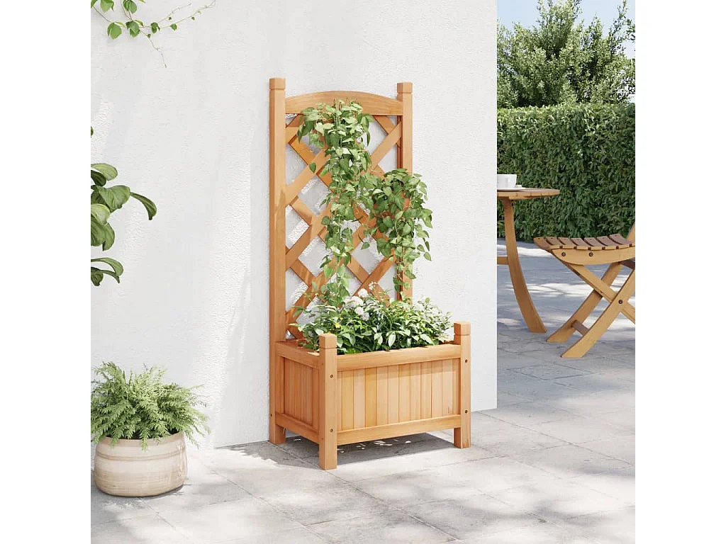 Jardinière avec treillis marron bois massif de sapin