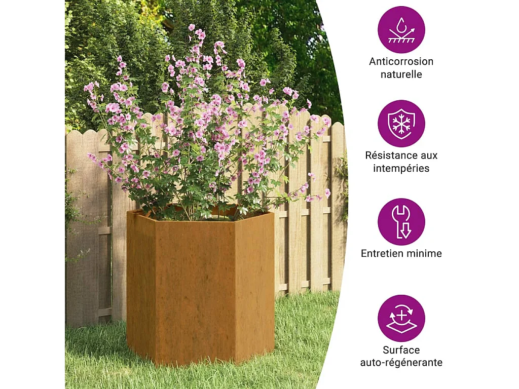 Jardinière Rouillé 40x40x45 Acier corten