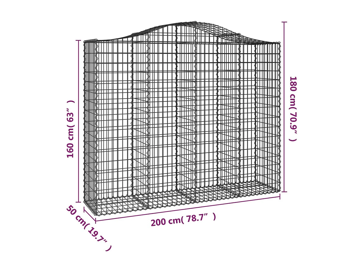 Panier de gabions arqué 200x50x160-180 Fer galvanisé