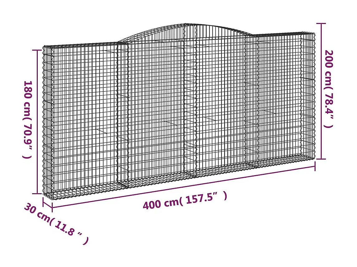 Paniers à gabions arqués 3 pcs 400x30x180-200 Fer galvanisé