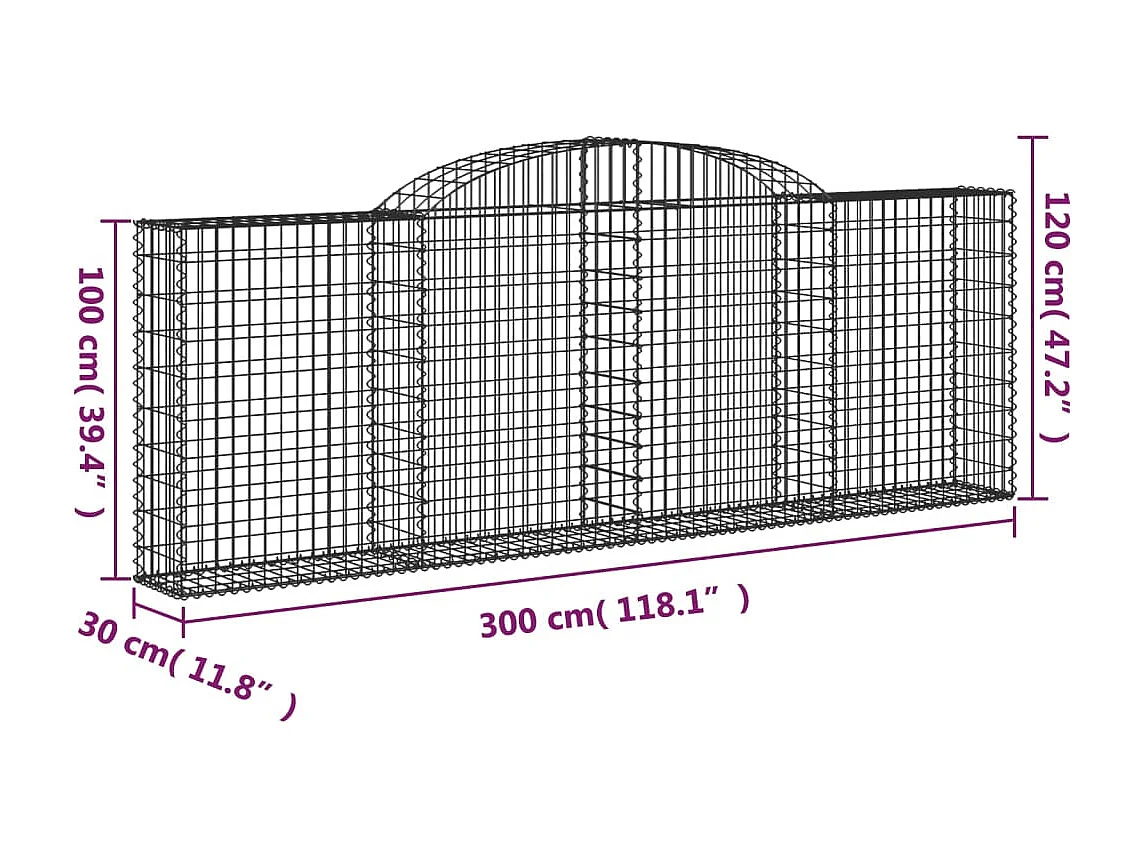Paniers à gabions arqués 8 pcs 300x30x100-120 fer galvanisé