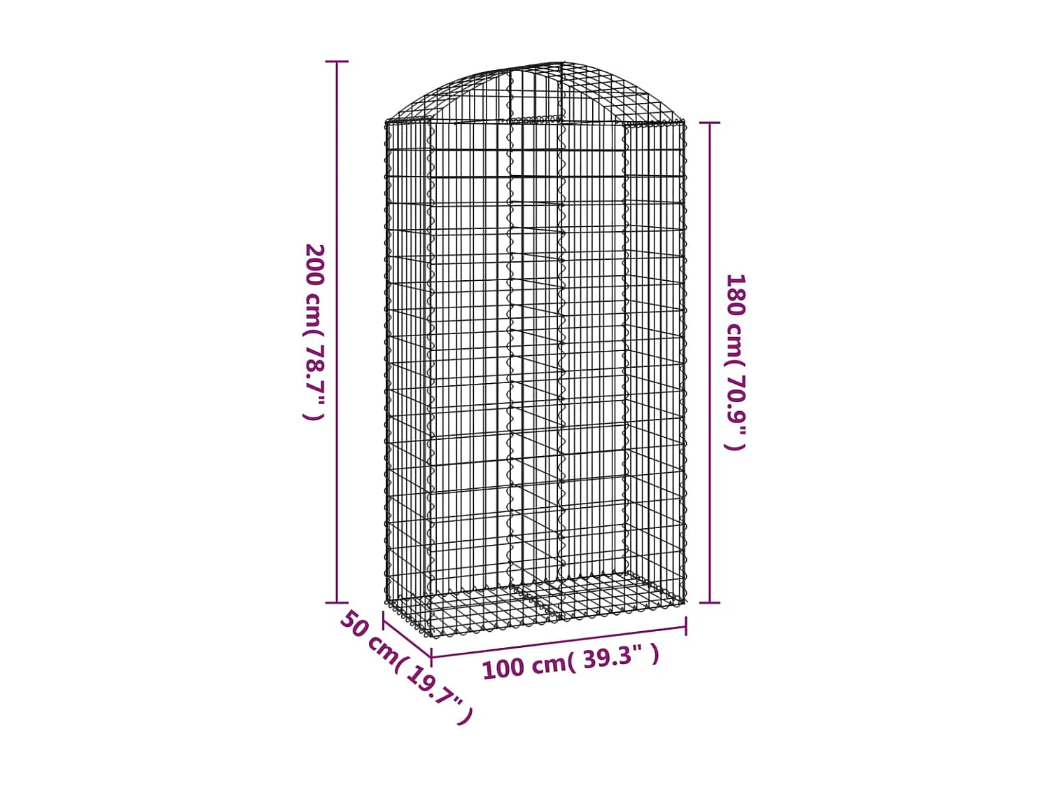 Panier de gabions arqué 100x50x180-200 Fer galvanisé