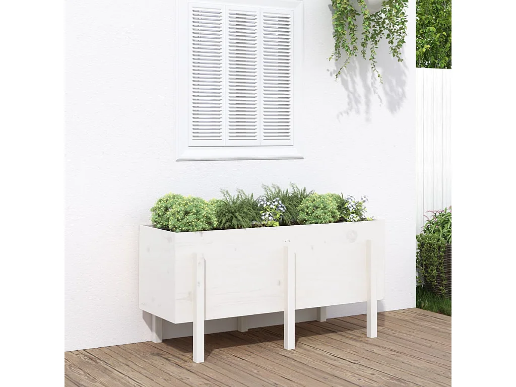 Lit surélevé de jardin blanc 121x50x57 bois de pin massif