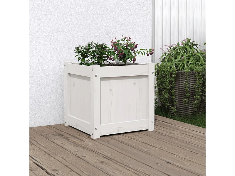 Jardinière blanc 40x40x40 bois de pin massif