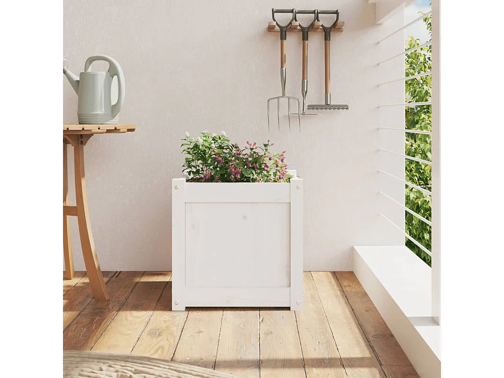 Jardinière blanc 40x40x40 bois de pin massif