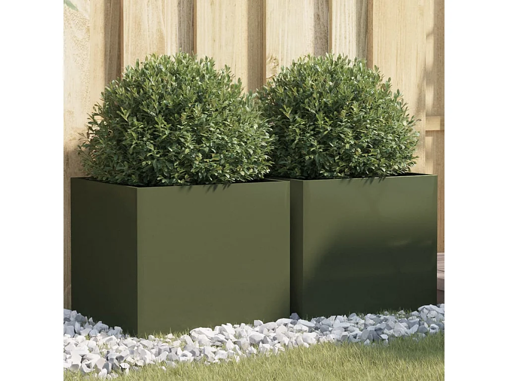 Jardinières 2 pcs vert olive 42x40x39 acier laminé à froid
