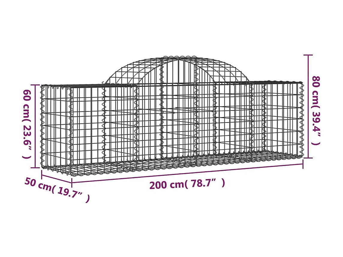 Paniers à gabions arqués 30 pcs 200x50x60-80 fer galvanisé