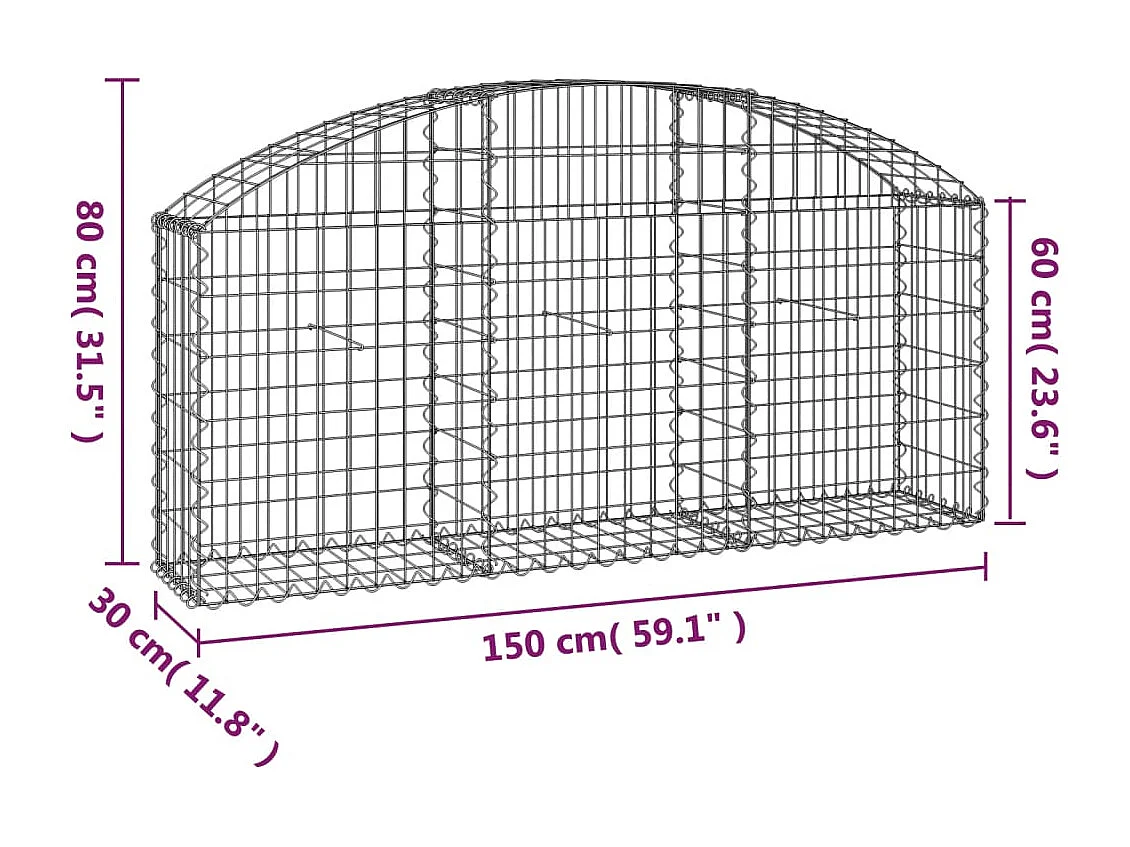 Panier de gabions arqué 150x30x60-80 Fer galvanisé