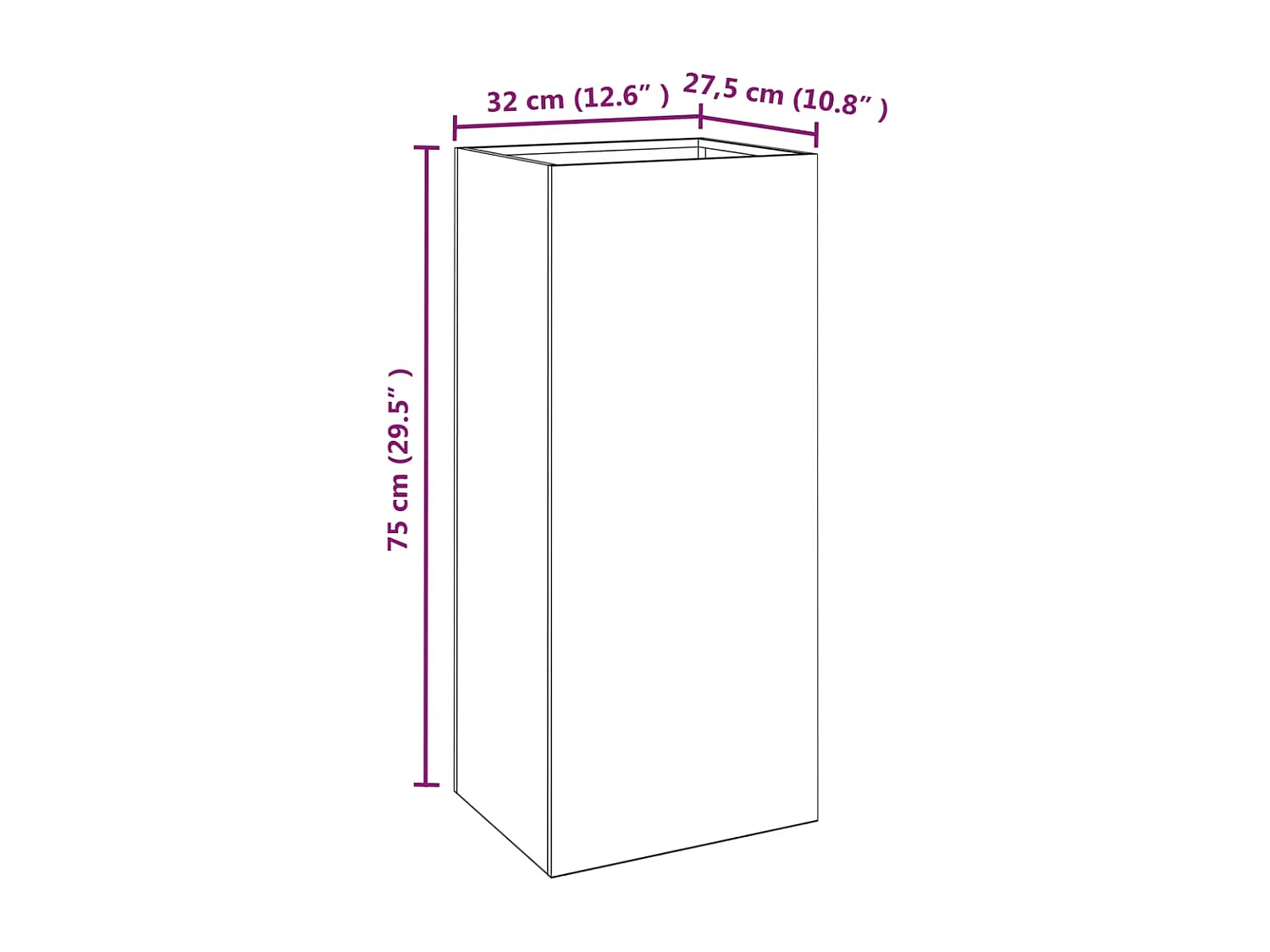 Jardinière anthracite 32x27,5x75 acier laminé à froid