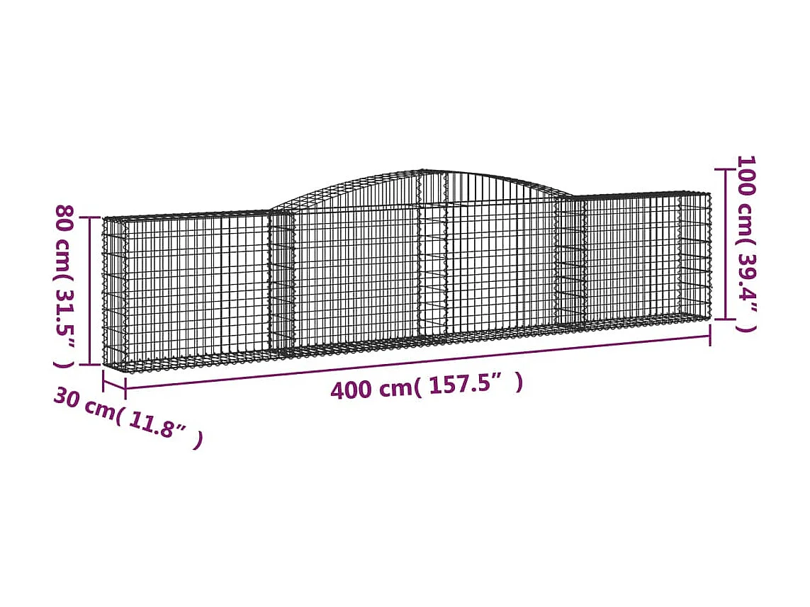 Paniers à gabions arqués 7 pcs 400x30x80-100 Fer galvanisé