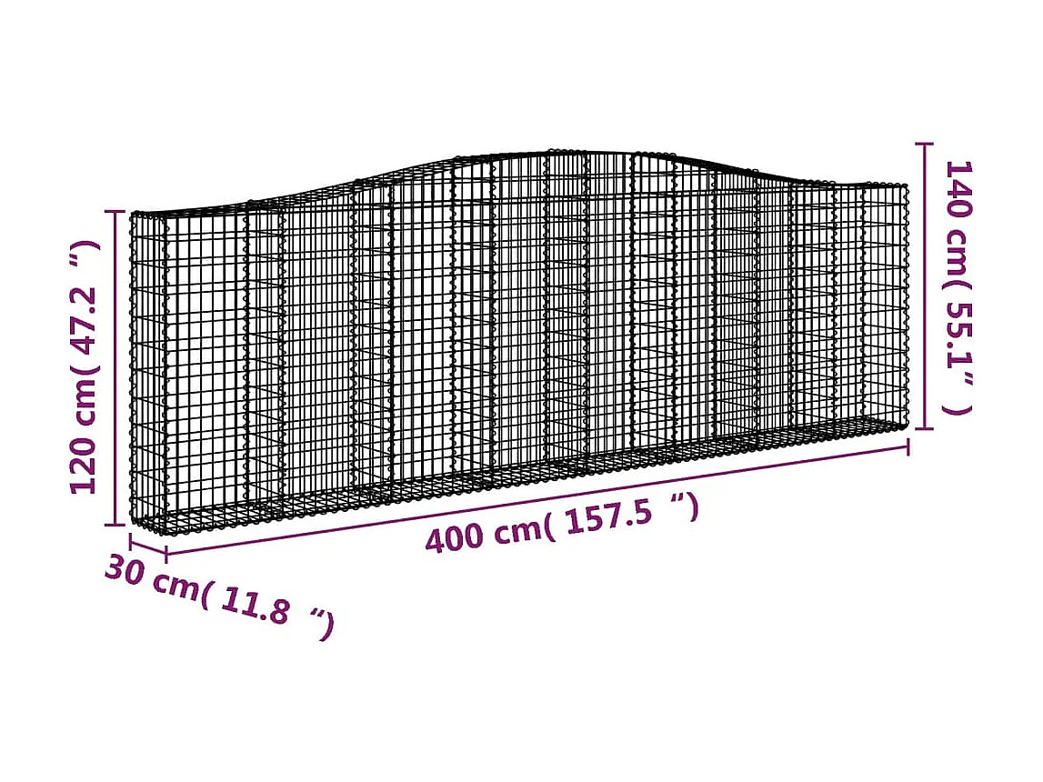 Panier de gabions arqué 400x30x120-140 Fer galvanisé