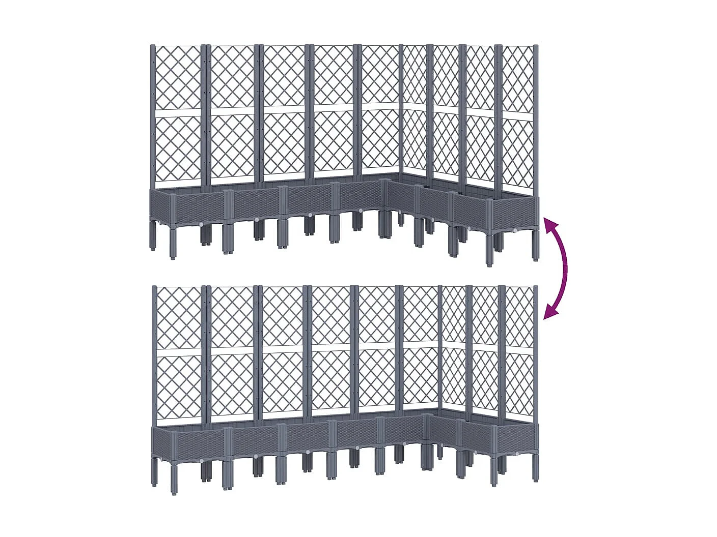 Jardinière avec treillis gris 200x160x142 PP