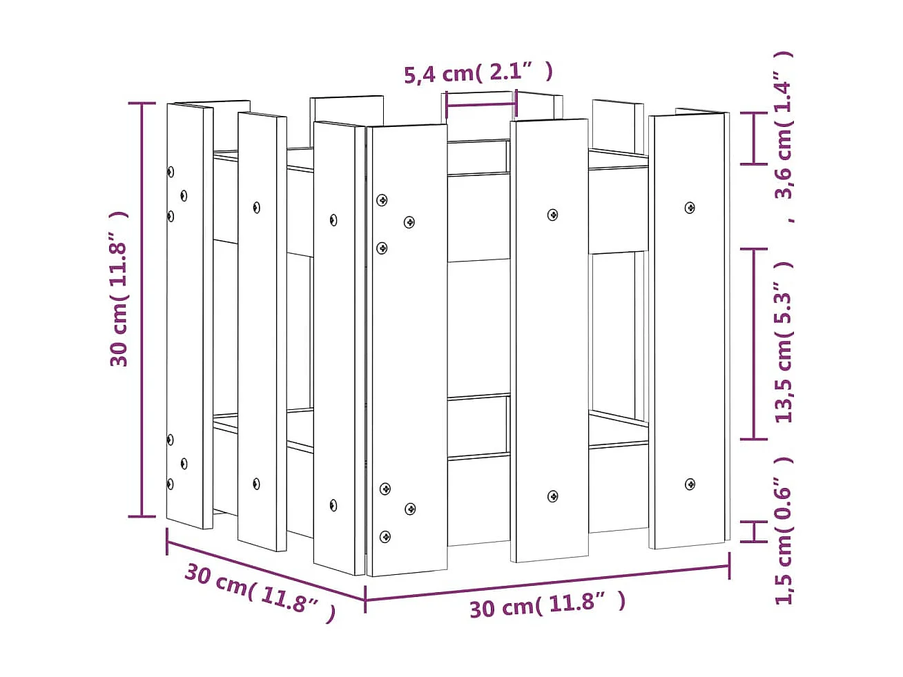 Jardinière avec design de clôture 30x30x30 pin imprégné