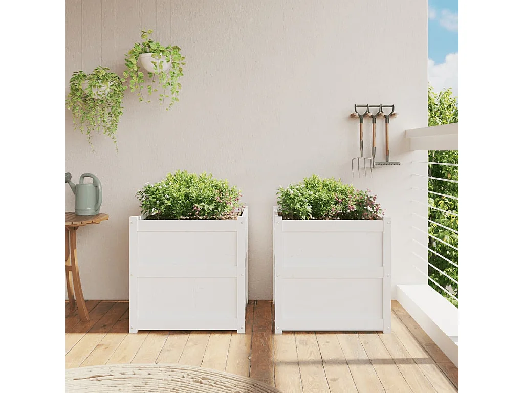 Jardinières 2 pcs blanc bois de pin massif