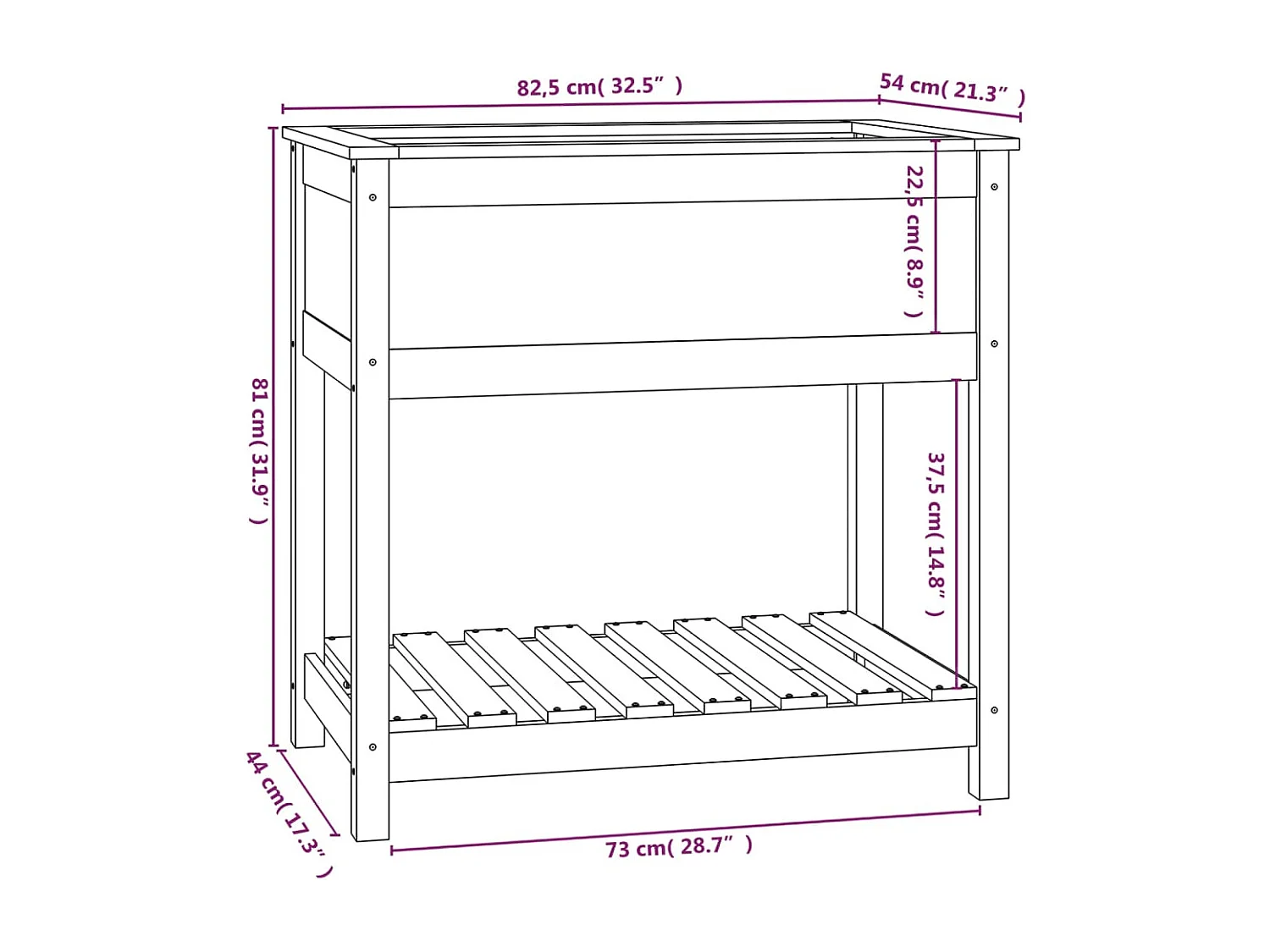 Jardinière avec étagère Marron miel 82,5x54x81 Bois de pin