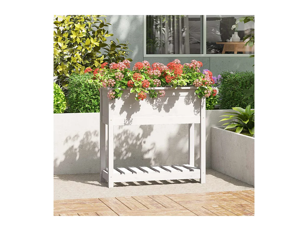 Jardinière avec étagère Blanc 82,5x34,5x81 Bois massif de pin